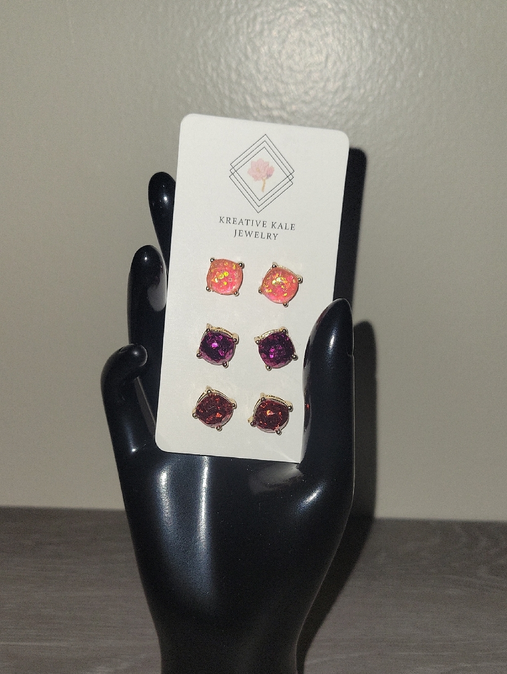3-Pair Pink, Purple And Red Stud Earring Set